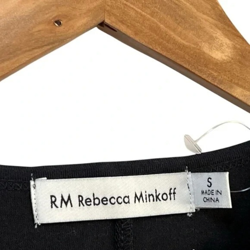 Rebecca Minkoff Black Fringe Shoulder Tee Top Size‎ S NWOT Embellished Chic - Picture 2 of 7